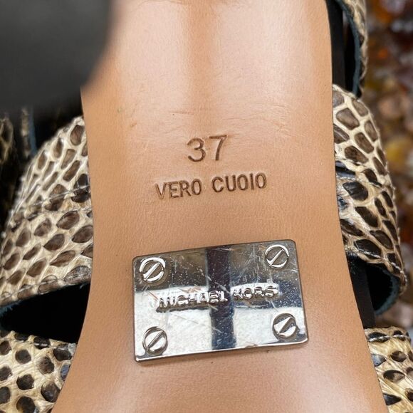 Michael Kors Brown Genuine Snakeskin Stiletto Heel Back Zip Sandles. Sz 37 VGUC! - Picture 7 of 8